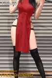 Yipinpay High Waist Y2k Slim Women Dress Dark Goth Cosplay High Split Side Sexy Sleeveless Dresses Harajuku Summer Night Clubwear