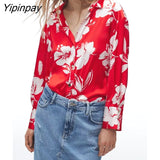 Yipinpay Summer Women Floral Print Blouses Shirt 2023 Thin Single Breasted Causal Tops Turn Down Colla Long Sleeve T-Shirts