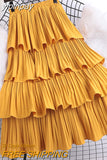 yipinpay 2023 New Fashion High Waist Long Midi Skirt Women Plain Edible Tree Fungus Chic Pleated Skirts Korean Cute White Skirt