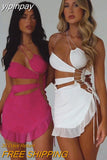 yipinpay Sexy Backless Night Club Fashion Elegant Outfits Mini Dress Women Summer 2023 Hollow Out Sleeveless Ruffles Party Dress 920