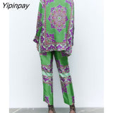 Yipinpay Newest Fashion Print Shirts Pants Sets 2023 Long Sleeved Chic Blouses+Ankle-Length Pants Street Casual Bandage Outwear