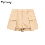 Yipinpay 2023 Women Summer Solid Shorts New Fashion Vintage Causal Zipper Fly Short Pant Pockets Elegant A-Line Mini Shorts