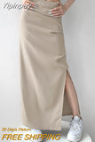 Yipinpay Streetwear Cargo Skirts Women Spring Autumn New Slim Side Split Folds Long Skirt Female