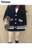 Yipinpay and Winter Cardigan Women New Japan Style Lazy Knit Cardigan Loose Sweet Contrast Cute Sweater Female Students Wear