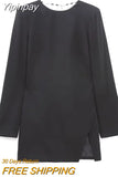 Yipinpay Black Backless Dress Woman Short Party Dresses For Women Elegant Long Sleeve Purple Mini Dress 2023 Winter Evening Dresses