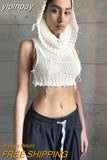 yipinpay Pullover Knitted Hoodies Women Summer Hollow Out Vest Y2K Crop Tops Sexy Club 2023 Black Fashion Slim Tank Tops