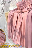 yipinpay Skirts for Womens 2023 Solid Color Kawaii Elastic High Waist Korean Fashion Midi Pleated Skirt Elegant Slim Falda Jupe