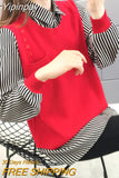 Yipinpay Oversized Crop Top Mujer Long Sleeve Striped Splice Knitted Sweater Casual Pullover Women Harajuk Black Red Yellow