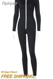 Yipinpay Autumn Winter Hoodie Jumpsuit Romper Women Long Sleeve Zipper Sport Casual Jumpsuits Black Streetwear Slim Sexy Overalls