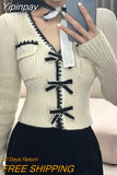 Yipinpay Knitted Pullover Office Lady 2023 Autumn Casual Long Sleeve Y2k Clothing V-neck Korean Style Fashion Slim Blouse Woman