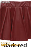 Yipinpay Women Faux Leather Vintage Skirts Elastic High Waist Skater Flared Pleated Stretch Mini Skirt