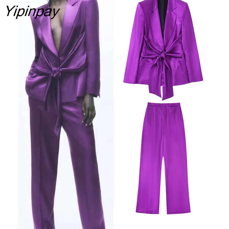 Yipinpay New Spring Autumn Women Blazer Coats Sets 2023 Fashion Office Outfits Solid Jackets+Trousers Basic Zipper Long Pant