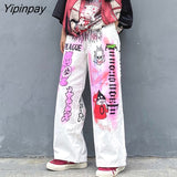 Yipinpay Summer Women pants Fashion Casual High street Streetwear Graffiti printing Loose Oversize female trousers Long pants