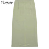 Yipinpay Fashion Women Solid Skirts Sets 2023 Summer Female Elegant Single Breasted Bow Shirts Mid-Calf A-Line Skirts With Belt Sets