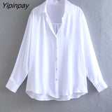 Yipinpay Women Stain Solid Blouses Shirts 2023 Summer Fashion Thin Chic Office Lady Tops Vintage Long Sleeved T-Shirts Four Colors