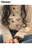 Yipinpay Cropped Cardigan Button Gilet Femme Manche Longue Knitted Sweater Cashmere Women Harajuku Blusa Termica Cute Chunky Knit
