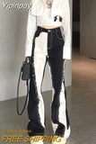 Yipinpay Retro Fashion Y2k Streetwear Black And White Color Contrast High Waist Baggy Jeans Femme Straight Wide Leg Pants Women