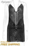 Yipinpay Gold Sequins Diamonds Sexy Night Party Dress Women Sleeveless Halter Backless Mini Dresses Femme Clubwear V-Neck Vestidos