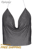 Yipinpay Sexy Sequins Women Camis Metal Women Summer Top Crop Top 2023 New Club Backless Bralette Beach Halter Party Camisole 911