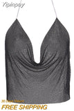 Yipinpay Sexy Sequins Women Camis Metal Women Summer Top Crop Top 2023 New Club Backless Bralette Beach Halter Party Camisole