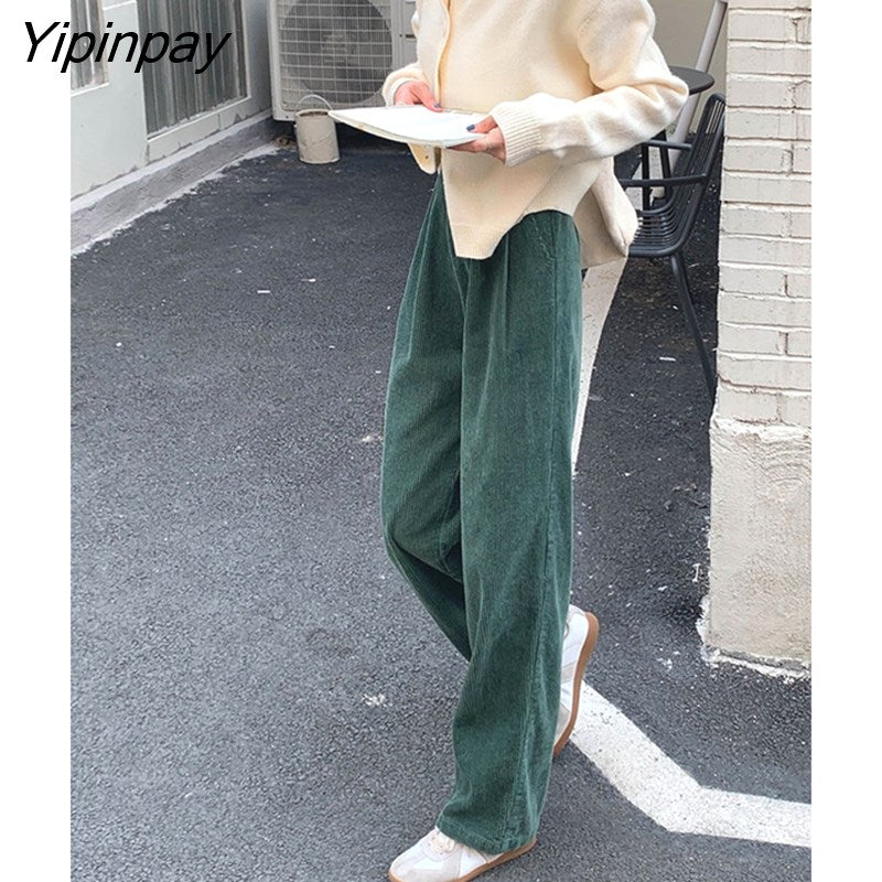 Yipinpay Loose Corduroy Pants Mujer Autumn Wintter Casual Vintage Straight Pants 2023 Korean Fashion Solid Trousers