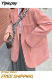 Yipinpay Winter Quilted Corduroy Blazers Women Fashion Vintage Brown Blazer Female Korean Casual Loose Suit Jacket Chic