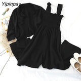 Yipinpay New Spring Women Set Korean style Fashion Loose Oversize Two piece set UPF clothes with jumpsuit Casual Female set