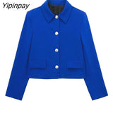 Yipinpay 2023 Autumn Winter Blazer Pant Sets Long Sleeve Coats Office Formal Single Breasted Jacket Zipper Trouser Outwear