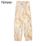 Yipinpay Women Summer Fashion Tie-Dyed Blouse Pants Sets 2023 Single Breasted Shirts Casual Printed Elastic Waist Pants Outwear