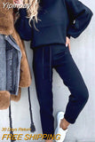 Yipinpay autumn and winter new style women's fashion high collar leisure long sleeve solid color sweater pants two-piece set