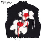 Yipinpay Women New Fashion Floral Knitted Vest Sweater 2023 Spring Autumn Vintage Sleeveless Coat Female Waistcoat Chic Tops