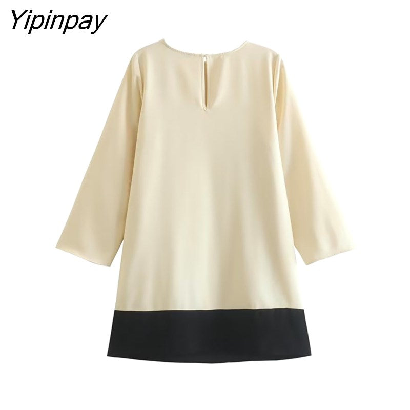 Yipinpay Spring Summer Women Printed Mini Dresses 2023 Elegant O-neck Party Thin Dress Causal Long Sleeve Straigh Vestidos