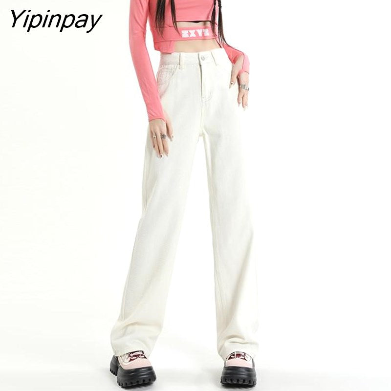 Yipinpay Purple Wide Leg Jeans Woman Loose High Waist Denim Pants Korean