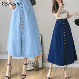 Yipinpay New Spring Summer Women Denim Skirt Oversize Korean Style A-line Solid Long Skirts Fashion High Waist Female Skirts
