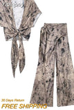 Yipinpay Printed Wide Leg Pants Women High Waist Baggy Pants Woman Y2k Streetwear Casual Pants Sets Tied Pareo Women's Trousers
