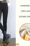 Yipinpay Autumn Winter New Thermal Leg Warm Women's Leggings Leather High Waist Fleece Velvet Black Tights Sexy PU Faux Female Pants