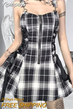 Yipinpay Goth Mall Gothic Emo Jacquard A-line Dresses Elegant Grunge Ruched Bandage Partywear Punk Black Women Halloween Club Dress