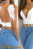 Yipinpay Wings Decor Backless Zipper Cami Top Sexy Spaghetti Strap Skinny tank tops 2023 new summer women's vest