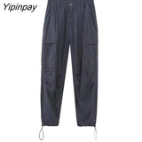 Yipinpay Fashion 2023 Summer Solid Blouse Pants Sets Casual Short Sleeve Turn Down Collar Shirts Pockets Cargo Pants Outwear