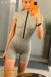 Yipinpay Women Jumpsuit Rompers Autumn Tight Short Sleeve Zipper Bodycon Playsuit Street Sexy Femme Black Sport Fitness Playsuit