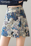 Yipinpay Embroidered Split Mini Skirt Women 2023 New High-waisted Hip A-line Short Y2k Skirt Medieval Skirt Female
