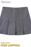 Yipinpay Grey Pleated Skirt Shorts Women Striped Bermuda Shorts Woman High Waist Casual Mini Shorts Harajuku Fashion Women's Skort