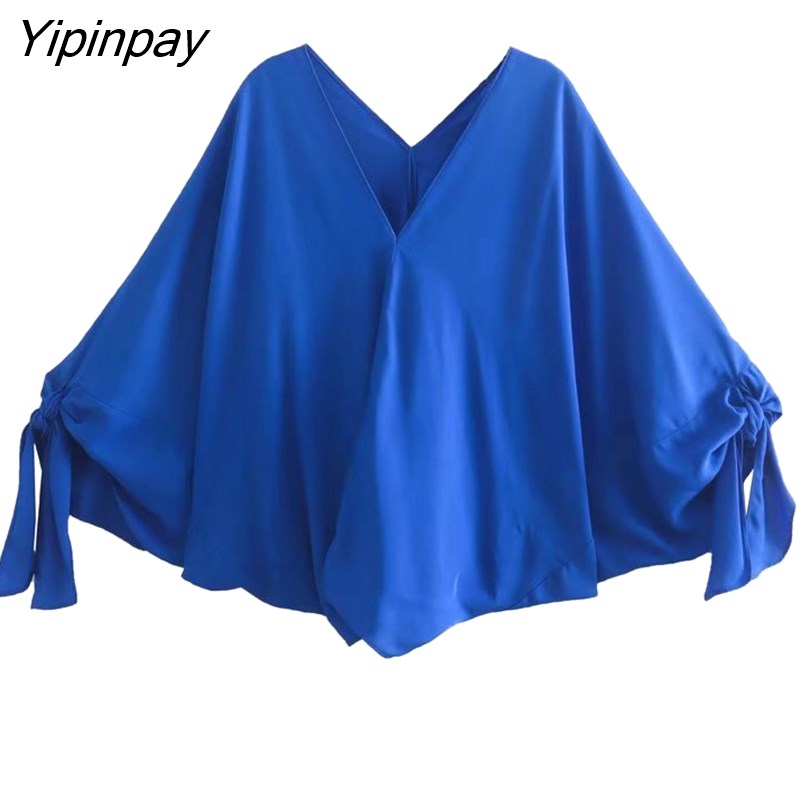 Yipinpay Women's Suit Batwing Sleeve Blouse With High Wasit Pants 2 piece Sets 2023 Womens Outfits Loose Elegant Office Ladies Sets