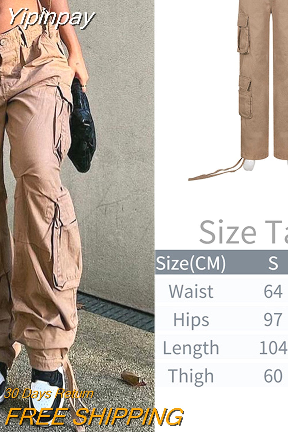 Yipinpay Pockets Cargo Pants Women Straight Loose Wide Leg Mom Jeans Vintage 90S Aesthetic Low Waist Streetwear Baggy Denim Trousers