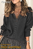 Yipinpay autumn and winter new lace V-neck coat head sweater ladies loose long sleeve solid color sweater pullover tops