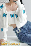 Yipinpay Embroidered Butterfly Cardigan Set Women Korean Slim Lantern Sleeve Sweater New Knitted Cardigan Jacket Camis Female