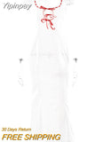 Yipinpay MO Fashion Lace Hollow Out Bandage Midi Dress For Women's Summer Outfits Lacing Shortsleeve White Slim Dresses New 911