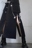Yipinpay New Spring Autumn Women Skirt Fashion Korean style Black Long Skirts with chain side slit Hip hop streetwear plus size
