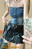 yipinpay Shirt For Women Black Vest Off Shoulder Denim Personalized Trend Fashion Chic Summer 2023 NEW Female Clothing Y2K Short Tops