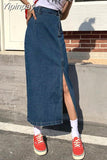 Yipinpay High Waist Skirt Casual Denim Blue Long Skirts For Women Korean Jean Skirts For Ladies Harajuku